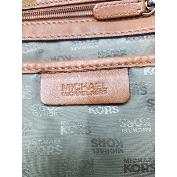 Michael Kors Jamesport Tan Brown Leather Zipper Pockets Chain Strap Shoulder Bag - Picture 12 of 16